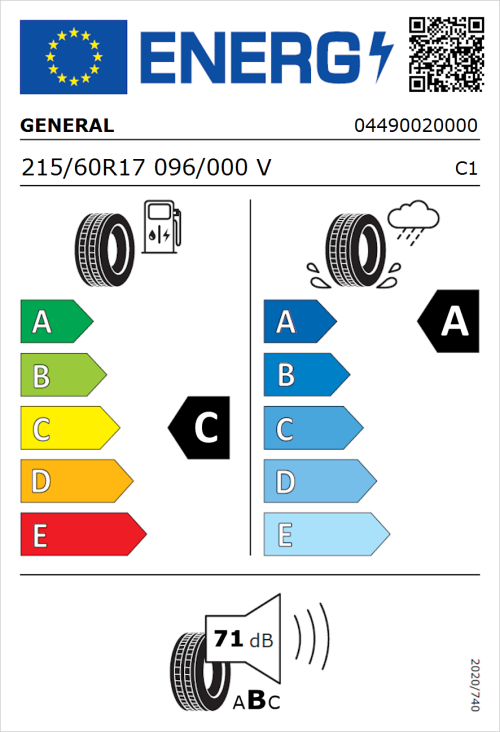 Tyre Label for General Grabber GT Plus 215/60R17 096/000V